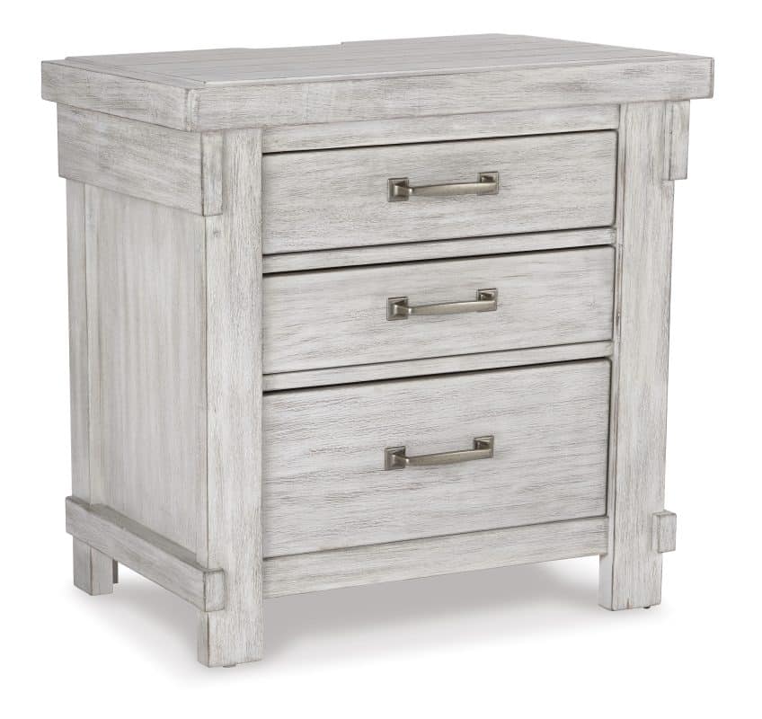 white textured rub-through finished vintage casual three drawer night stand